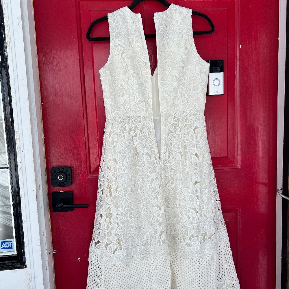 Ann Taylor New White Tank Top Dress Women's 4 Lace Wedding Summer Spring Flowers - Picture 6 of 9